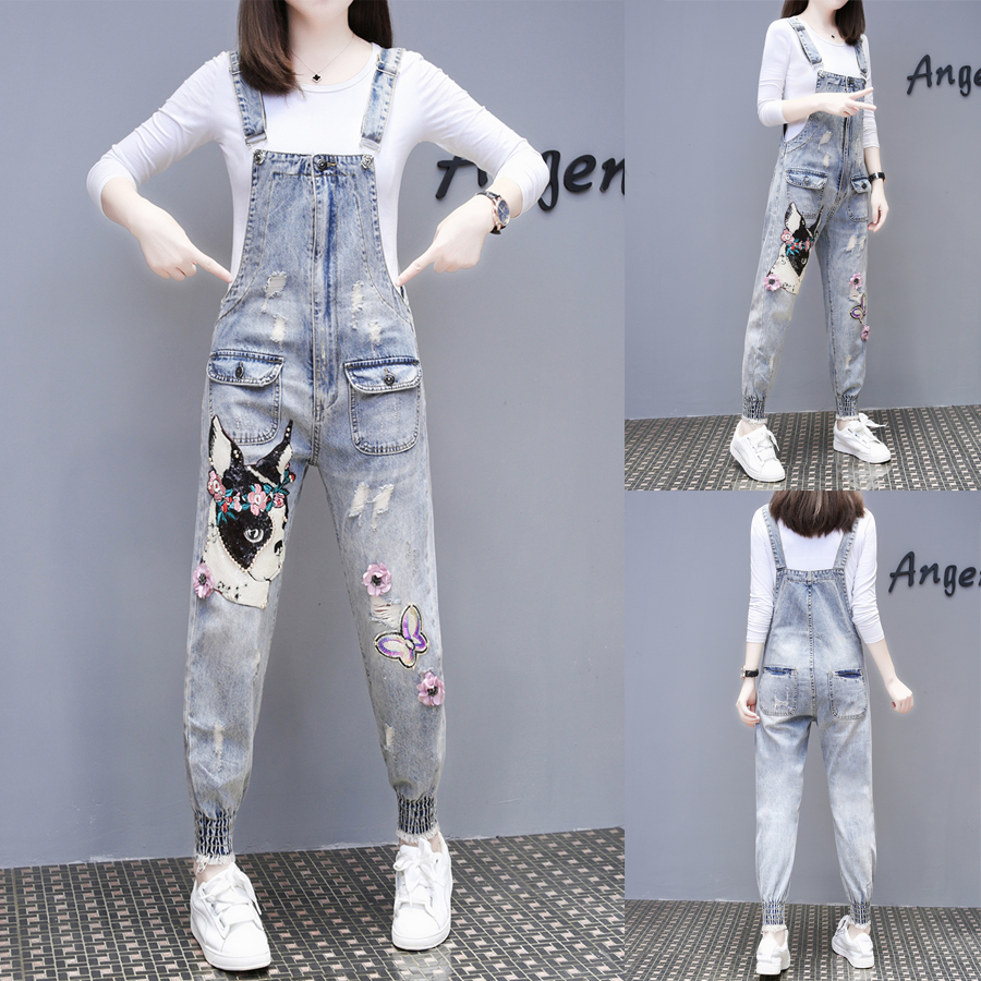 

Black European Fashion Sequins Denim Overalls ShuHua49