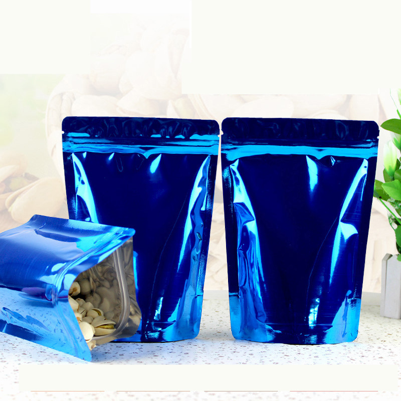 

100PCS/Lot 14*20+4cm blue Zipper Aluminum Foil Resealable Valve Package Pouches Grocery Coffee Nuts Pack Bags