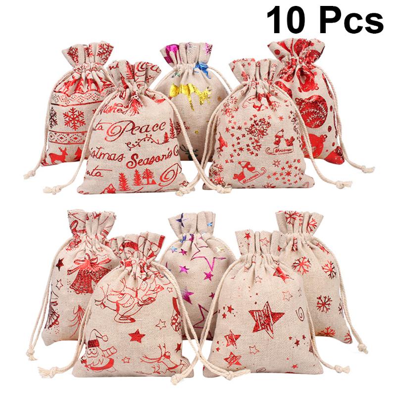

10pcs Christmas Candy Bag Drawstring Gift Bags Storage Bag for Candy Wrapper Gift Birthday Christmas Party