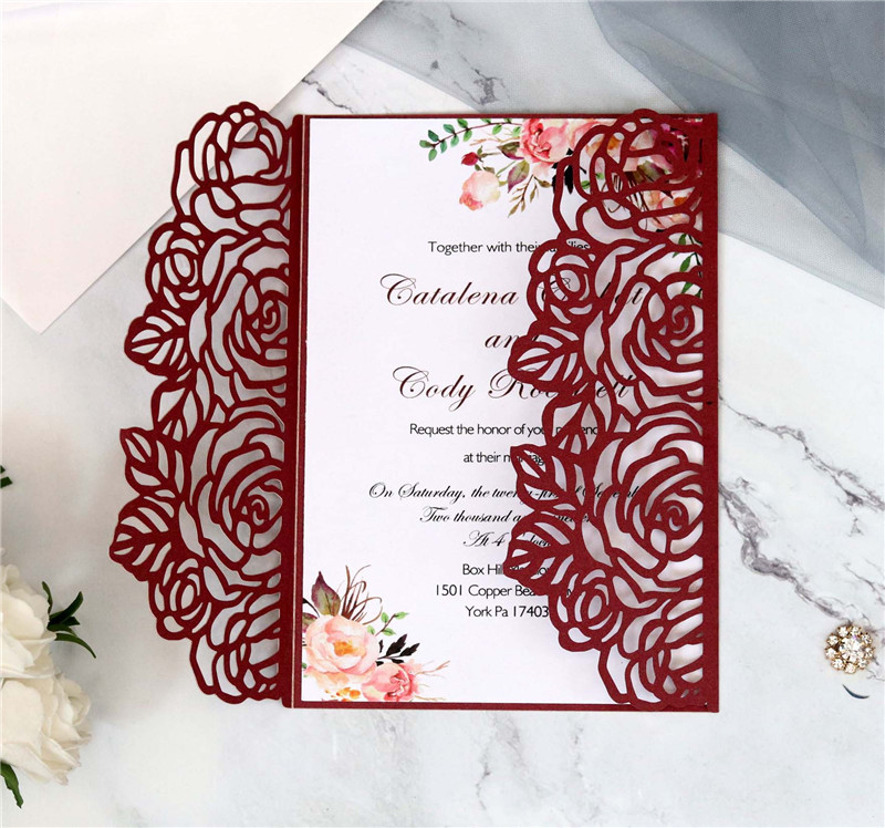 

Creative Rose Laser Cut Wedding Invitation Card DIY Shiny Wedding Invitations for Quinceanera Birthday Sweet Invitation Cards, Full set