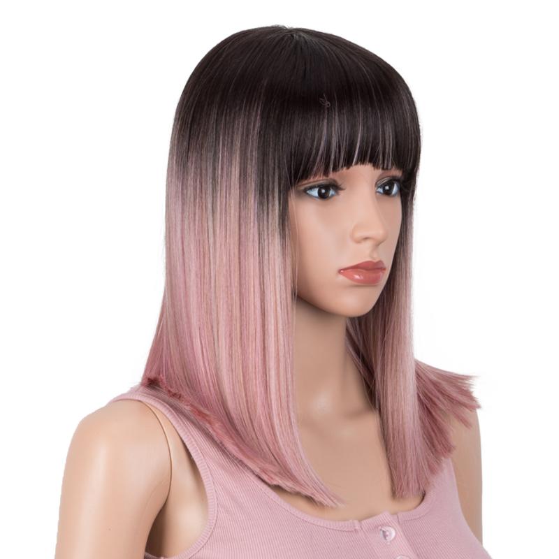 

Bella 14 inch Bob Synthetic Wigs For Women Short Bob Wig With Bangs Straight Hair Pink Red Black Wig Lolita Cosplay, #1b