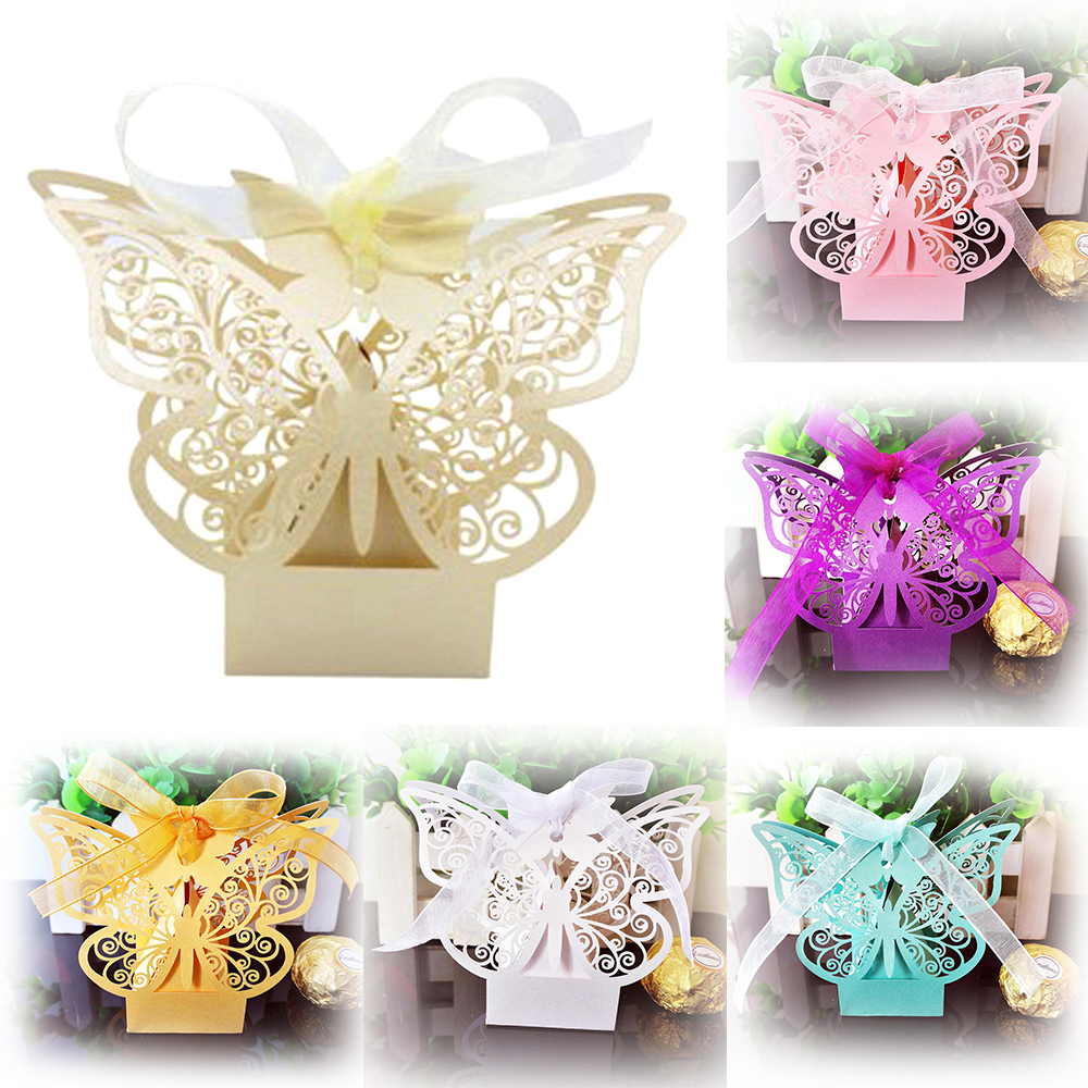 

50pcs Laser Cut Paper Sweet Candy Box Butterfly Shaped Party Wedding Favors Gift Boxes Europe Style