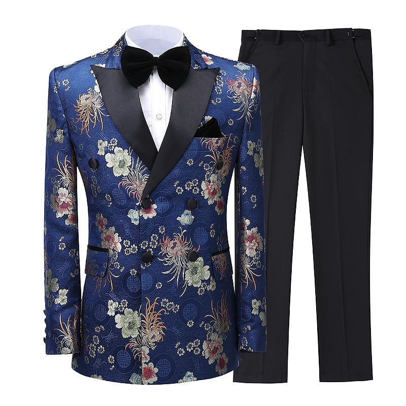 

Men's Suits Shawl Lapel Fashion Floral print Suit Slim Fit Casual Single-breasted Dress Men Suit Tuxedo Wedding Costume Homme, Red