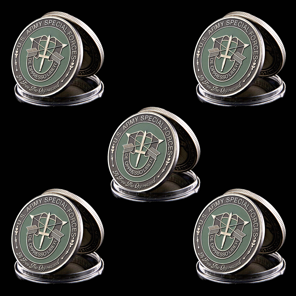 5pcs US America Army Craft Special Forces Nice Green Military Beret Metal Challenge Coin Collectibles-image-522180411