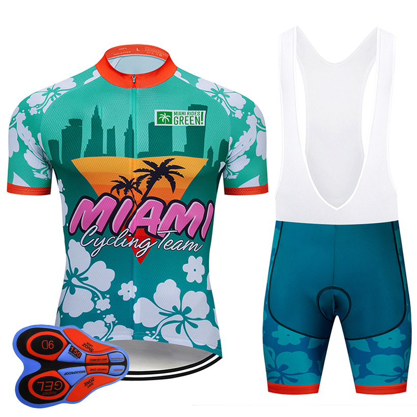 

Moxilyn 2019 MIAMI Cycling Jersey 9D bib Set MTB Bike Clothing Breathable Bicycle Clothes Men's Short Maillot Culotte, Red