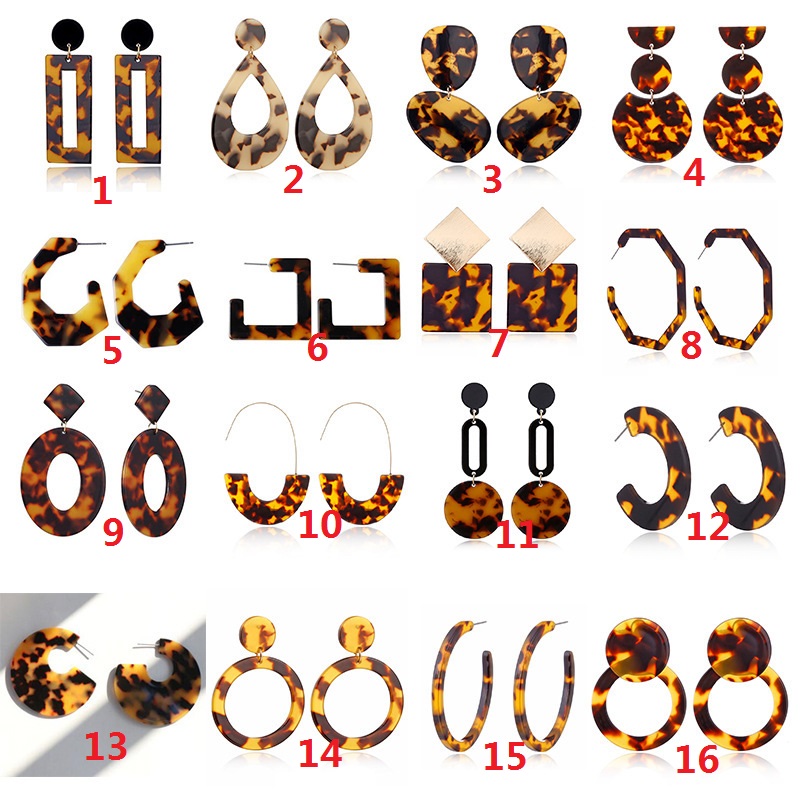 

New Tortoise Color Leopard Print Acrylic Acetic Acid Sheet Geometric Circle Square Long Drop Earrings Hot Animal Ear Stud for Women