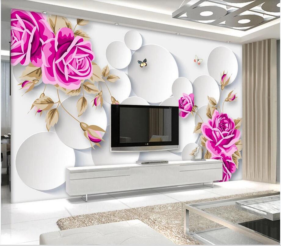 

3D wallpaper custom photo 3D circle rose flower hand-painted TV background wall stickers Home decor muals wall paper for walls 3 d, Non woven
