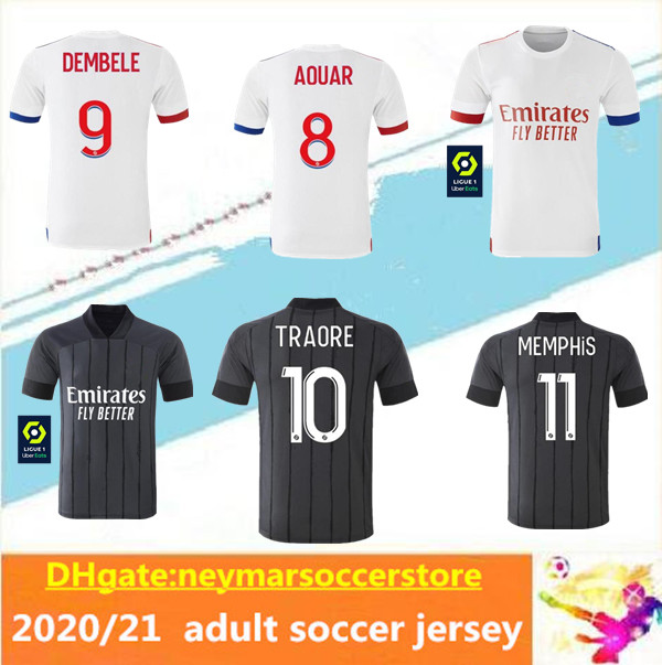

2020 2021 Olympique Lyon soccer jersey 20 21 Lyonnais AOUAR DENBELE MEMPHIS CHERKI BRUNO G. Maillot de football shirts, Black
