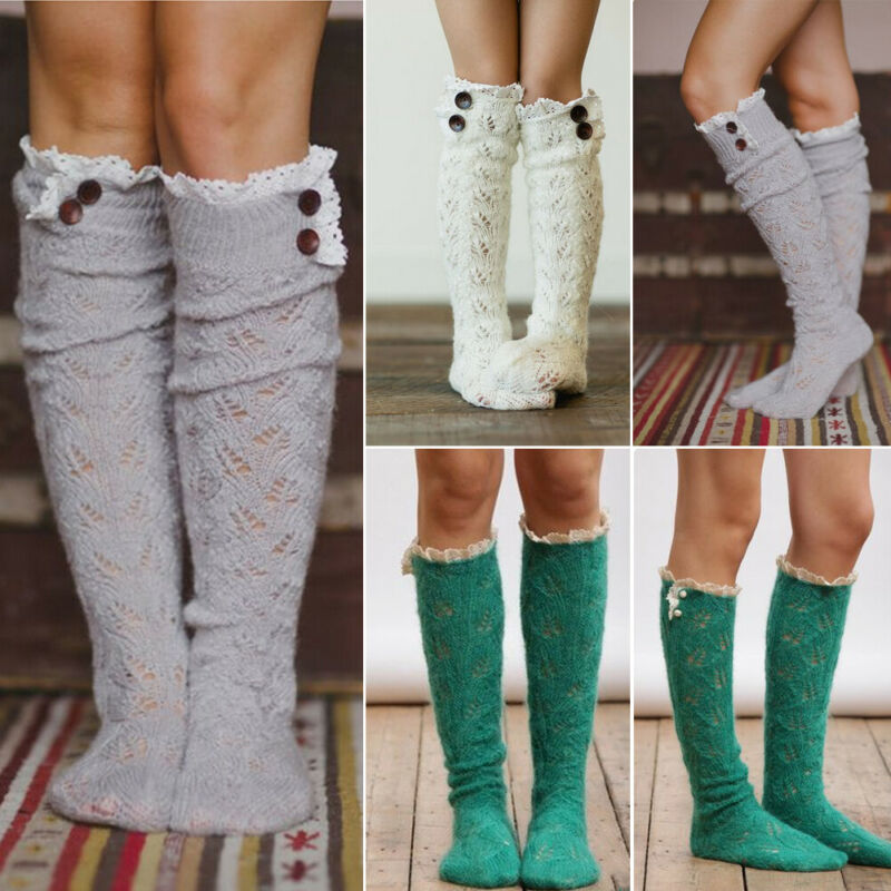 

Women Knitted Over Knee Socks Girls Warm Thigh High Winter Stockings Casual, Gray