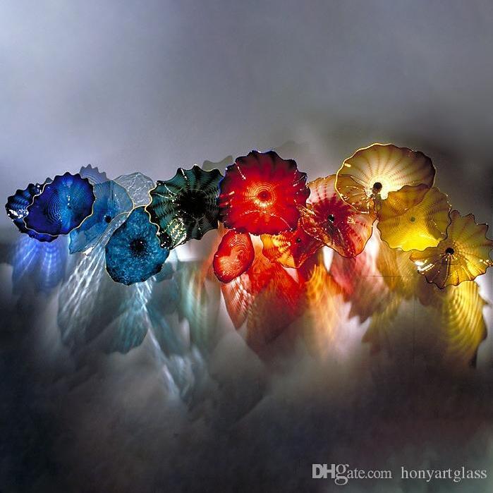 Hand Blown Wall Lamp Art Plates Colorful Murano Glass Yellow Blue Hanging Plate Lighting for Hotel House Villa Fireplace Decor-image-489201460