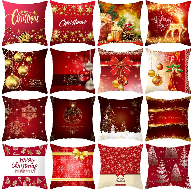 

Red Case Christmas Decorations for Home Santa Clause Bell Christmas Deer Micro Fiber Cover Cushion New Year Home Decor 45x45cm