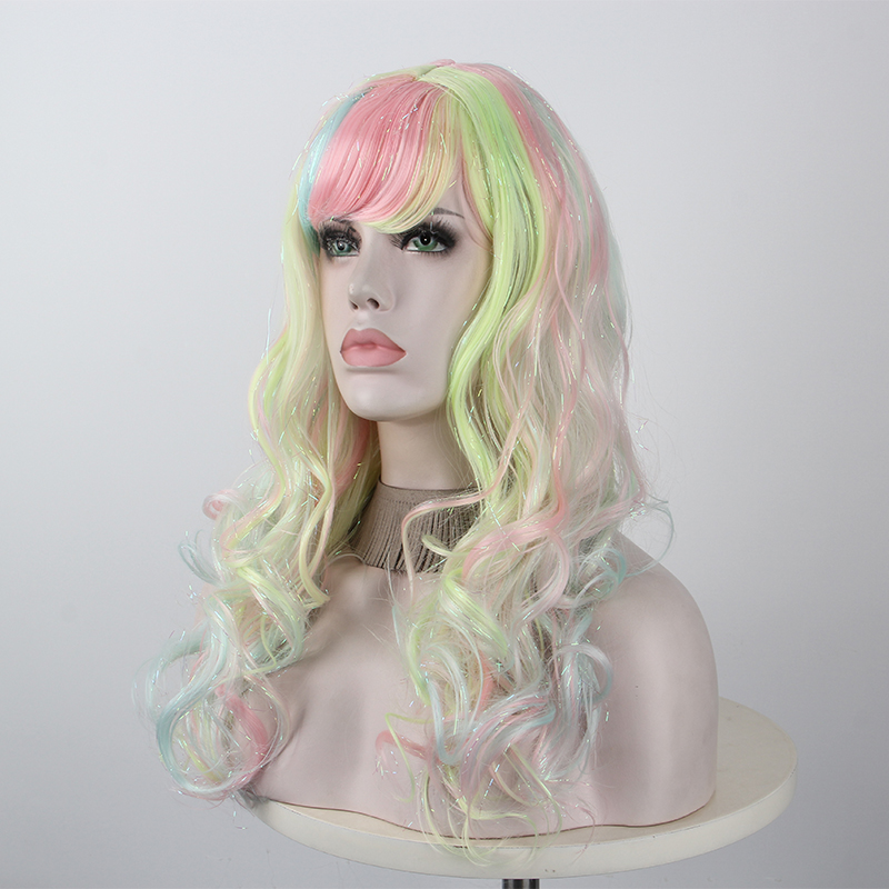 

Anxin Women New Wave Long Curly Wig High Temperature Silk Fiber Synthetic Non Permable Anime Cosplay Party Party Wig, One size