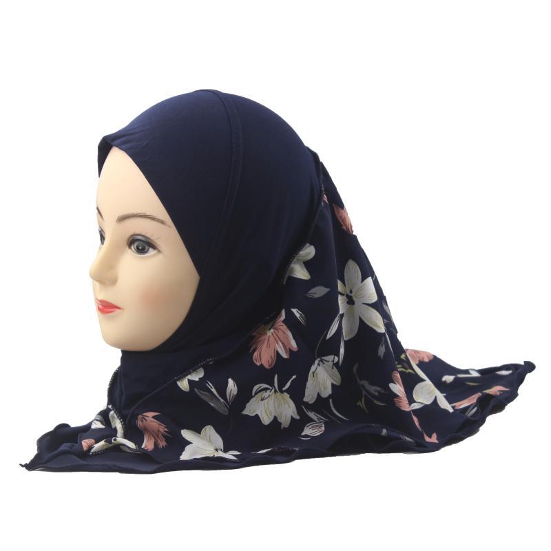 

12pcs One Dozen Mixed Color Muslim Girls Hijab Islamic Kids Scarf Shawls Double Layers Printed Flower Pattern Two Size Wholesale