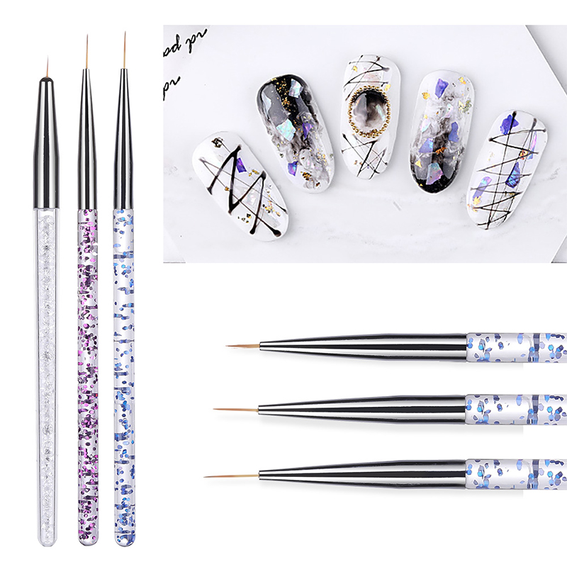 

9-11mm 3Pcs/set Nail Art UV Gel Brush Crystal Acrylic Thin Liner Drawing Pen Painting Stripes Flower Nail Kit Tools