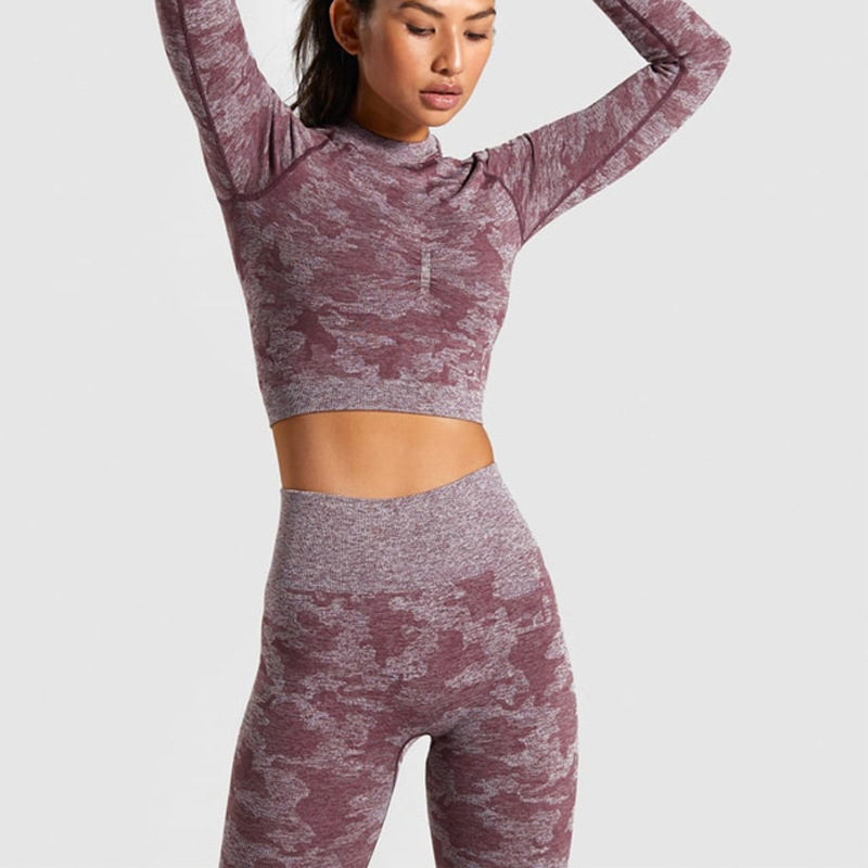 

New Colors Camo Seamless Yoga Set Women Fitness Clothing Booty Yoga Leggings+Sport top 2 Pcs Sports Suits Women Gym Tracksuit, Wine red bra