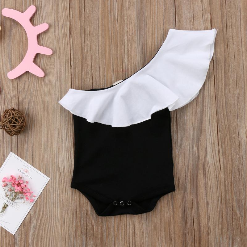 

2020 Fashion Cute Girls Inclined Shoulder Romper Newborn Infant Baby Ruffle Sunsuit 0-18M Hot