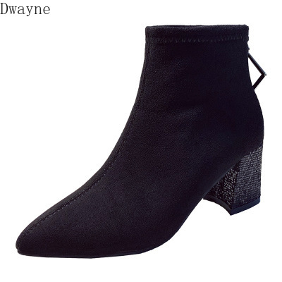 

Autumn and winter 2020 new small boots high heel women's shoes thick heel wild plus velvet warm boots, Brown