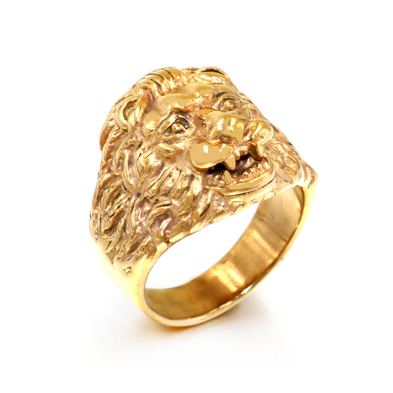 

Male Fashion High Quality Animal stone ring Men's Lion Rings Stainless Steel Rock Punk Rings Men Lion's head Gold Jewelry Wholesale