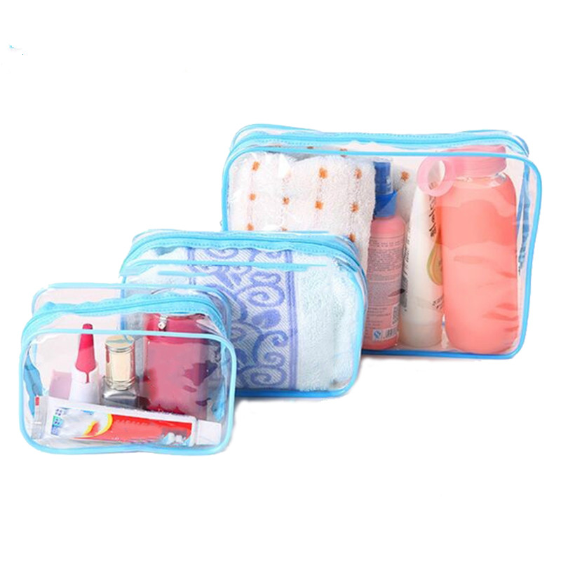 

PVC Women Travel Makeup bag Transparent Clear Zipper Organizer Bath Wash Make Up for Girl Cosmetic Bags Tote Handbags Case, Sky blue