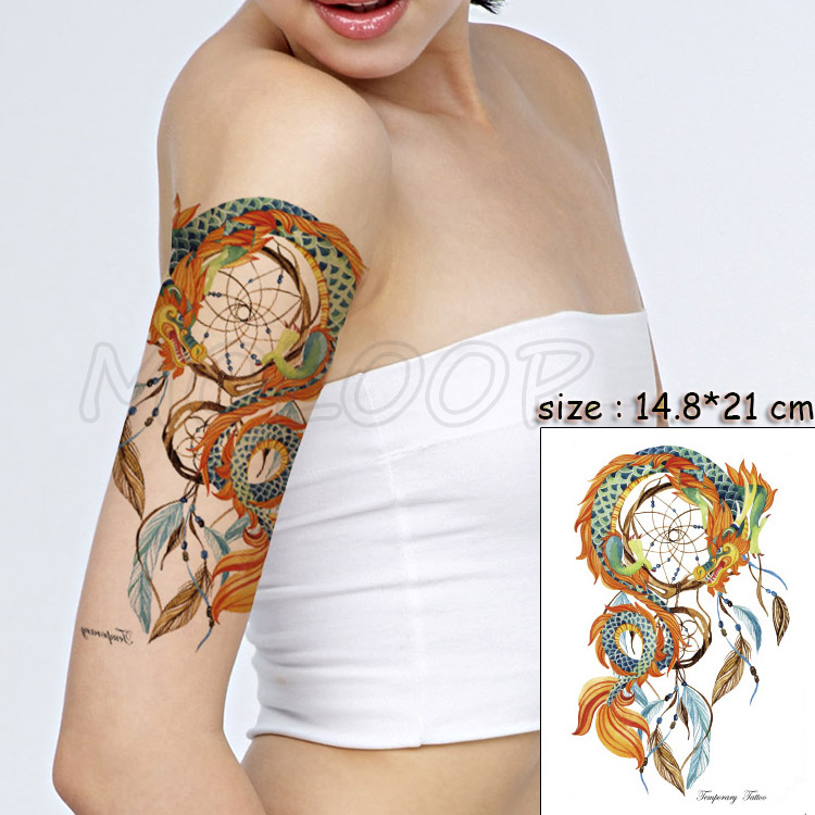 

Color Loong Dreamcatcher Feather Tattoos Stickers Women Body Waist Arm Art Tattoos Temporary Girls Butterfly Tatoos Rose Chains