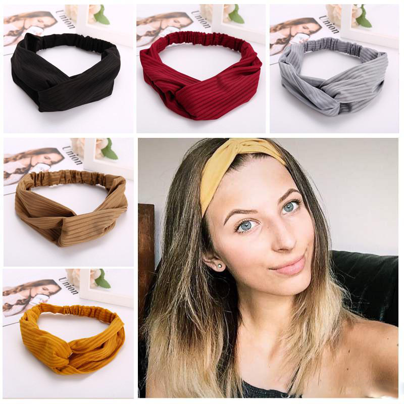 

Bohemian Solid Headband Elastic Headwear Head Wrap For Women Gilrs Hair Accessories Striped Hair Bands Mix Colors