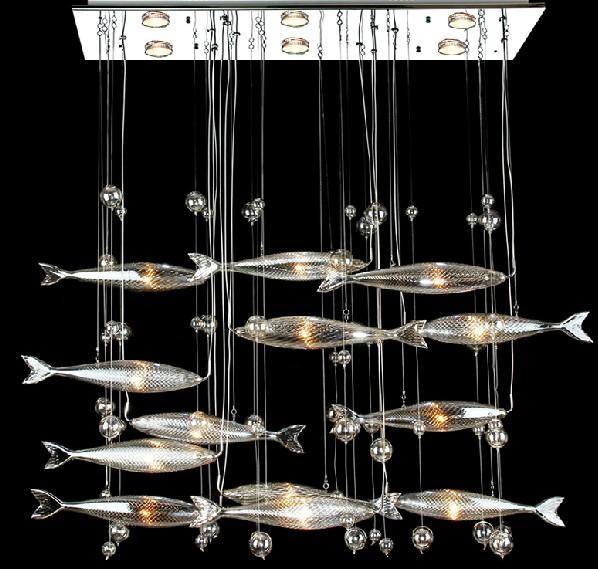 

Modern LED Glass Cognac Color Flying Fish Chandeliers Dining-room Bar Pendant Lights Crystal Ceiling Lamps For Living Room Hotel Lobby