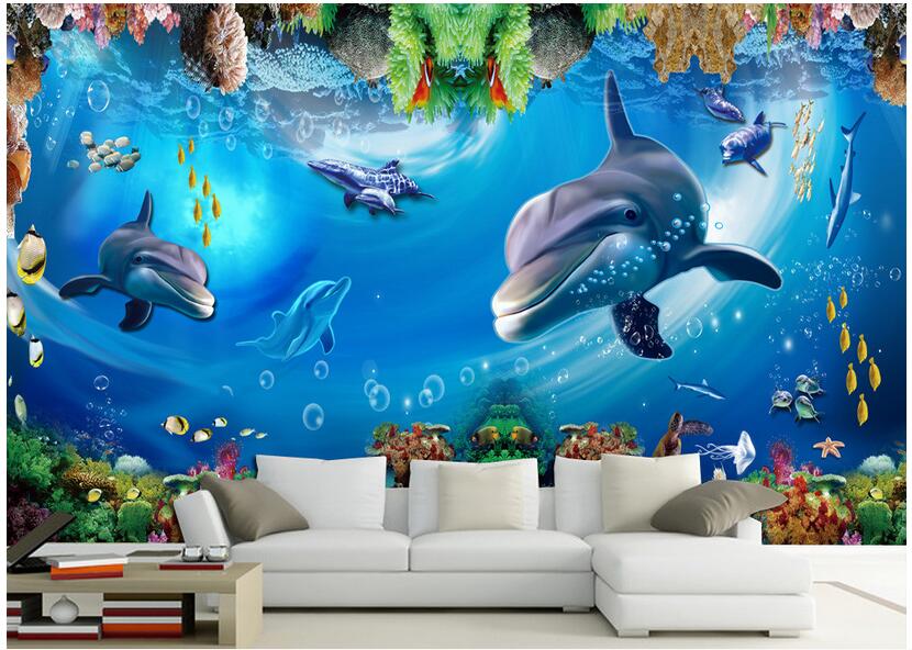 

WDBH 3d wallpaper custom photo on a wall Ocean dolphin whale coral background living room home decor 3d wall murals wallpaper for walls 3 d, Non-woven
