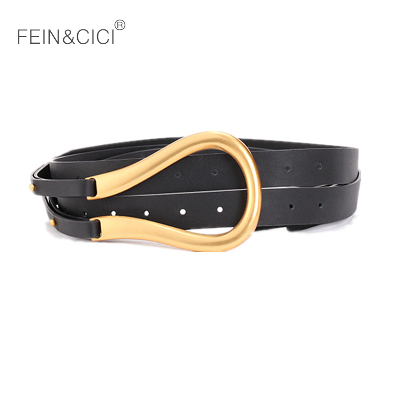 

100% Genuine Leather double Belts Metal U Buckle belt women girls retro vintage large belt for coat jeans black beige red, White