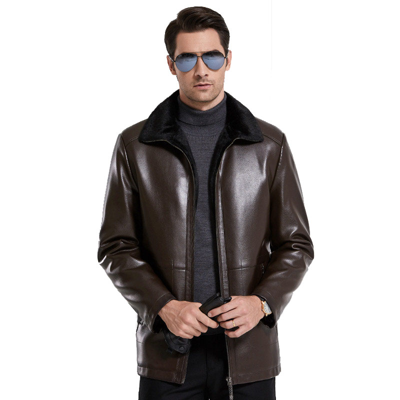 

Color: Coffee Black 2019 Winter New Men's Velvet Fur one fur Men's Short jacket More size -3XL 4XL