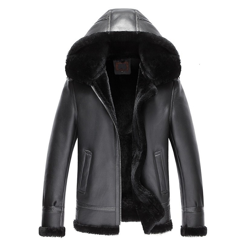 

Sheepskin men' short hat coat top leather leather winter thick men' flying jacket