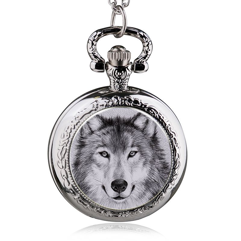 

New Fashion Wolf Quartz Pocket Watch Pendant Necklace Men Watch Women, 14