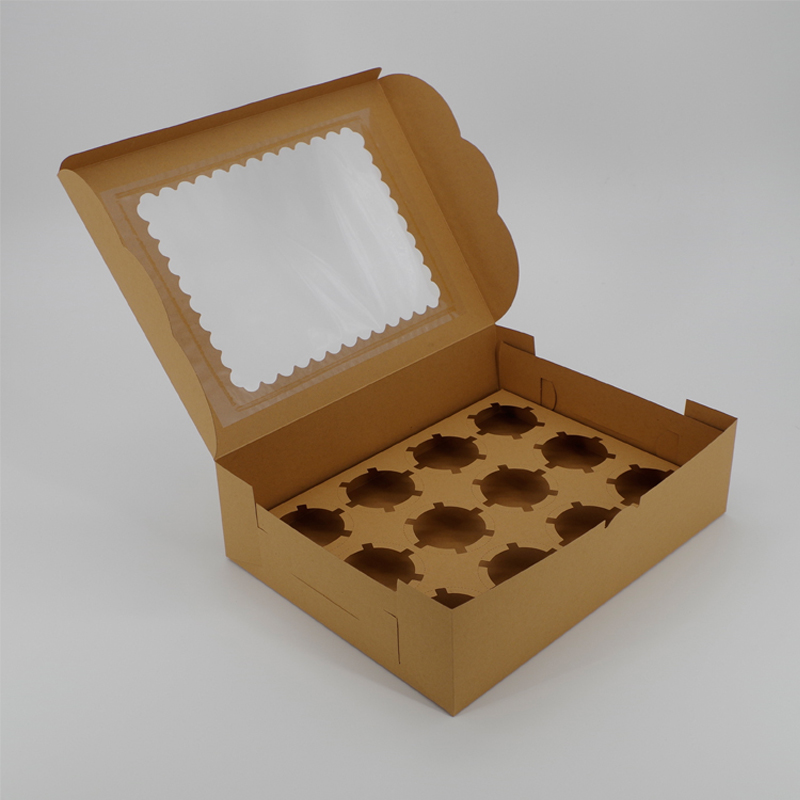 

ribbon free 12 Holes cupcake box with clear window White Brown paper Boxes for CupCake Holders wholesalers Customized