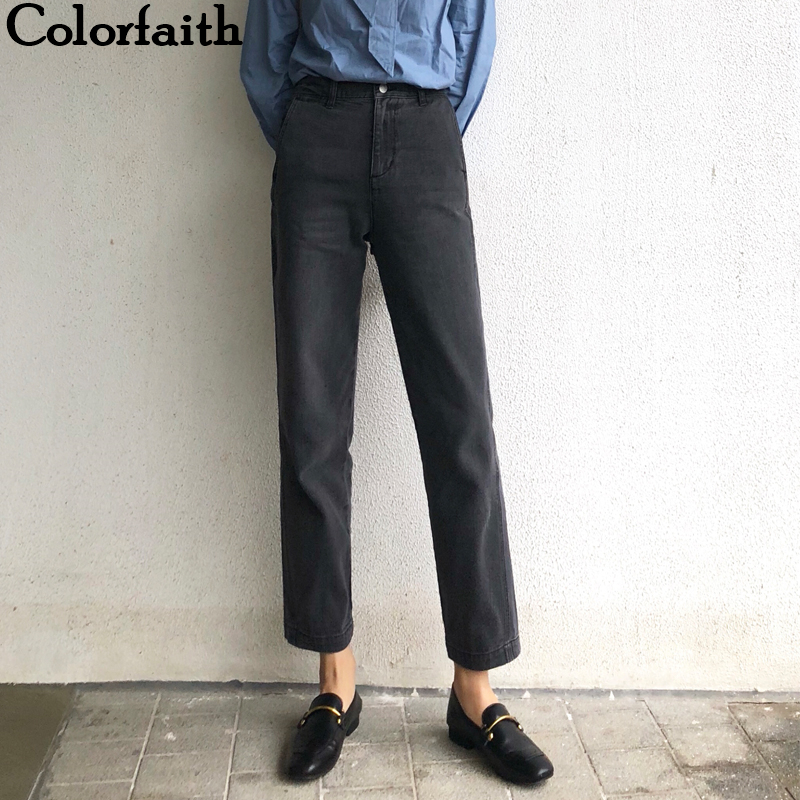 

Colorfaith 2019 Women Jeans Zipper Straight Boyfriends Korean Style High Waist Ankle-Length Pants Vintage Denim Jeans J8001, Dark grey