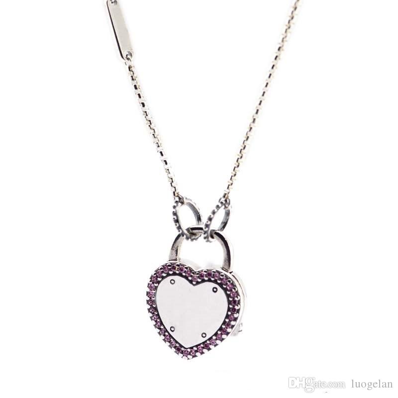 Compatible with Pandora jewelry 925 Sterling Silver Lock Your Promise Necklace For Women Original Fashion Pendants Charms Jewelry-image-441065371