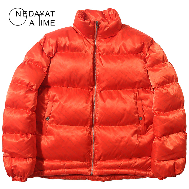 

New Winter Streetwear Reflective Letter Full Print Jacket Parka Men Harajuku Windbreaker Fashion Thick Warm Coat Outwear Parkas, Black
