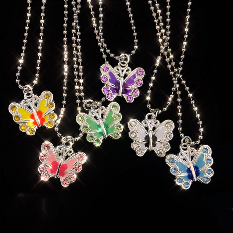 

Retro Colorful Cute Chic Crystal Butterfly Pendant Stainless Steel Necklace For Kawaii Egirl Girl Charm Harajuku Gothic Jewelry