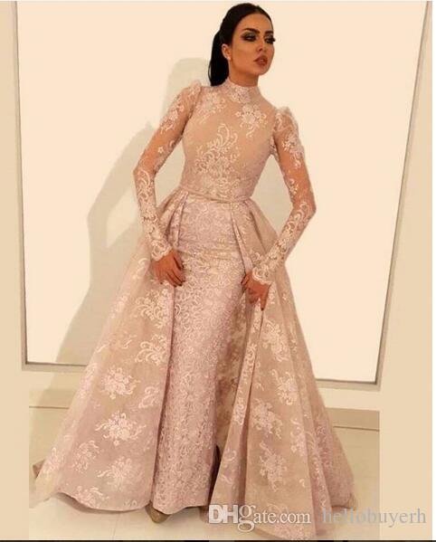 

2019 New Elegant Mermaid Long Sleeve Muslim African Nigerian lace Wedding Dresses Bridal Gowns Cheap Beach Abiti da sposa in spiaggia, Custom made from color chart