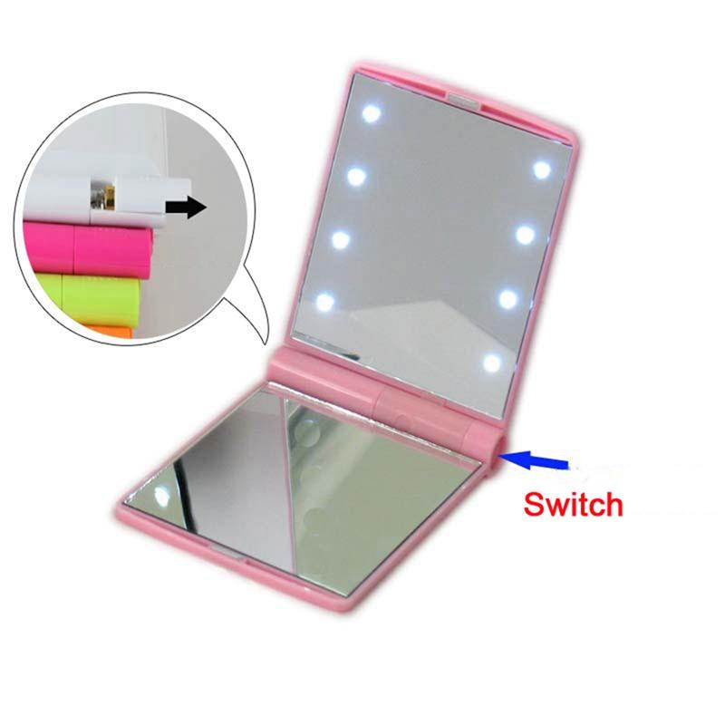 

LED Makeup Mirror Travel Folding Portable Compact Pocket 8 LED lights Lighted Lady Led Make Up Mirror Lights Lamps DH0732