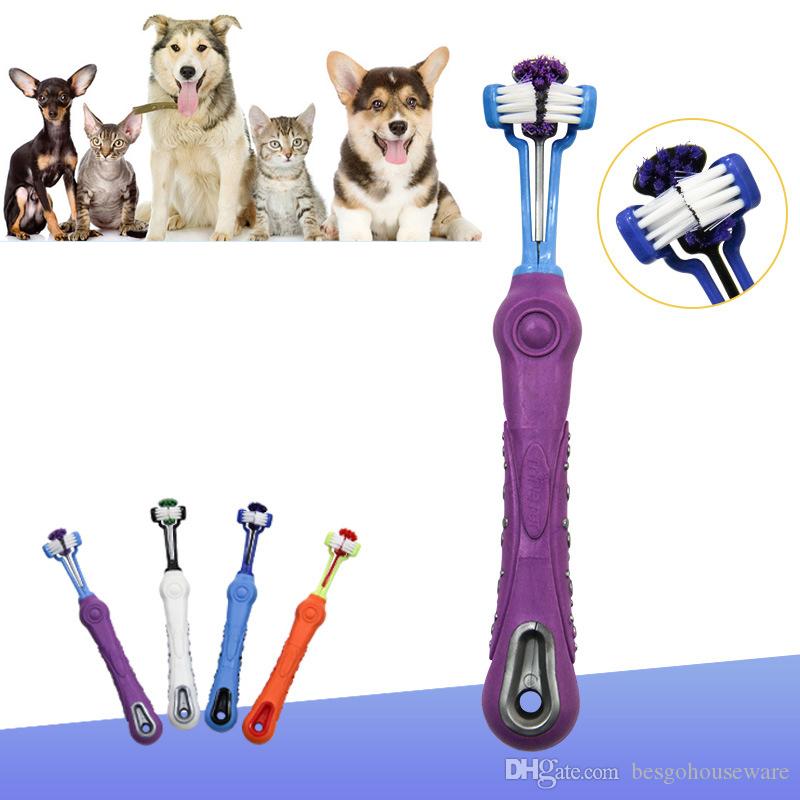

Dog Pets Clean Mouth Teeth Care Cleaning Grooming Tools Pet Toothbrush Hot Sale Pet Oral Care Washing Three Sided Cat Toothbrush BH0359