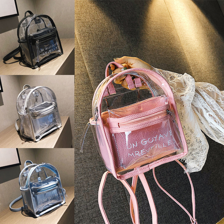 

4 colors Girl jelly Transparent backpack 2 piece set clear small Tote HandBag Female shoulder bag mini school bags EMS JY625, Mixed colors