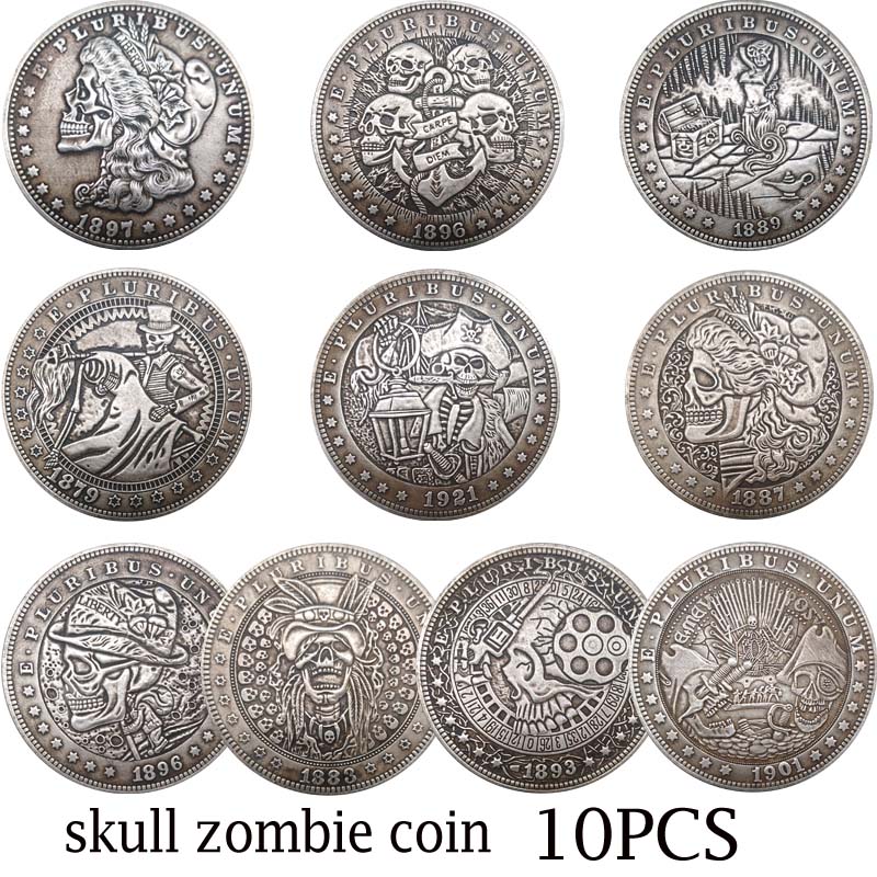 

10pcs Morgan Skull Zombie Skeleton Coins Different patterns Interesting Copy Coin Art collection