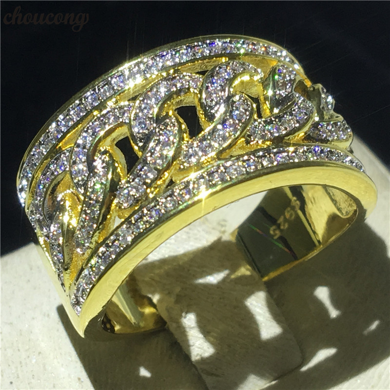 

choucong Fashion Hiphop ring 5A Zircon Stone Gold Color 925 Sterling Silver Anniversary Party Band Rings for women men Jewelry