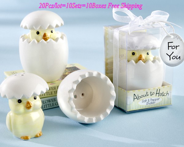 

20Pcs/lot(10Sets) Wedding souvenirs of About to Hatch Ceramic Baby Chick Salt and Pepper Shakers Favor For baby shower party favor