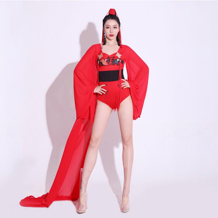 

Japanese DJ Dancing Bar DS performance clothes New Spring Festival New Year retro atmosphere female singer clothes sexy lead singer, Red