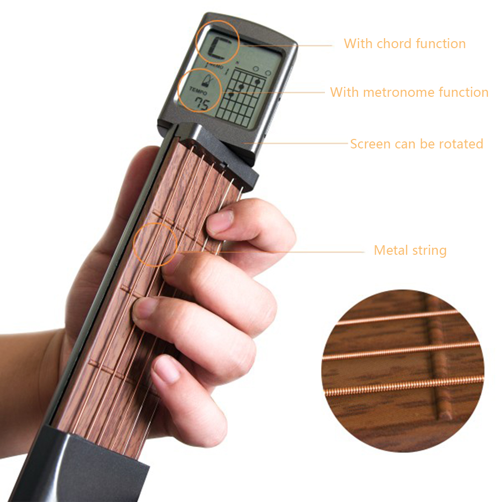 

Portable Guitar Chord Trainer Pocket-Guitar Practice Tools LCD Musical Stringed Instrument Chord Trainer Tools for Beginner