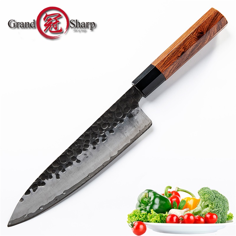

8 Inch Hamdmade Chef Knife 3 Layers Japanese AUS10 Steel Kitchen Knives Cooking Tools Wood Handle Gift Box Grandsharp