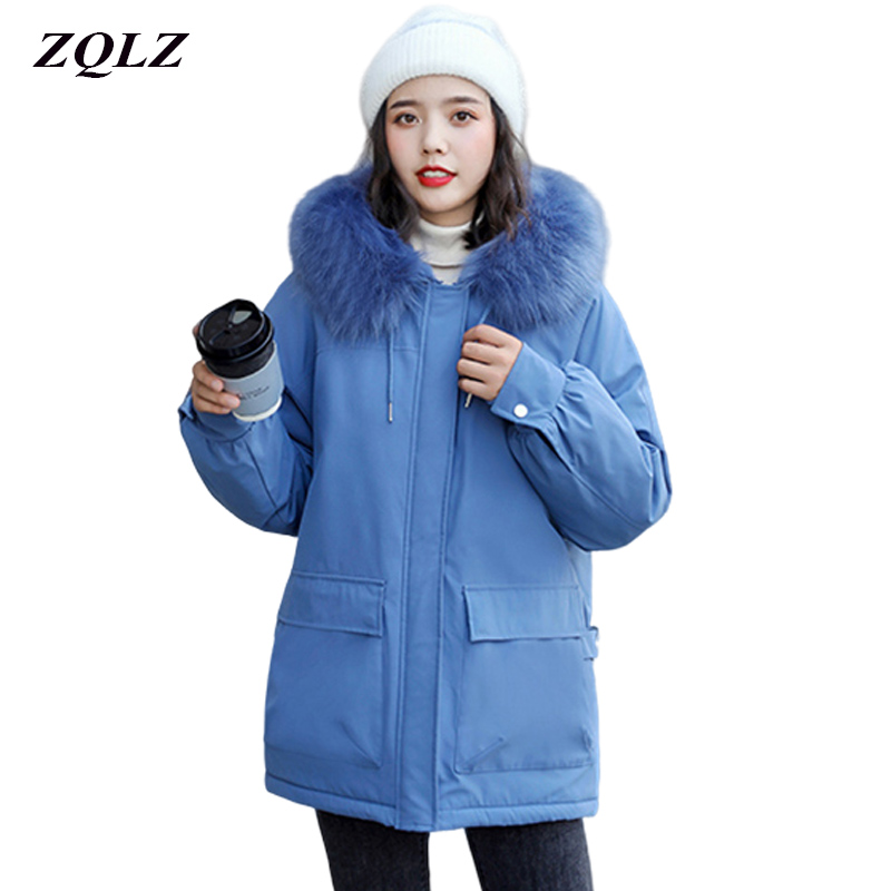 

Zqlz Cotton Liner Padded Warm Winter Jacket Women Plus Size Casual Ladies Hooded Jackets Outwear Fur Collar Hooded Parka Mujer, Beige
