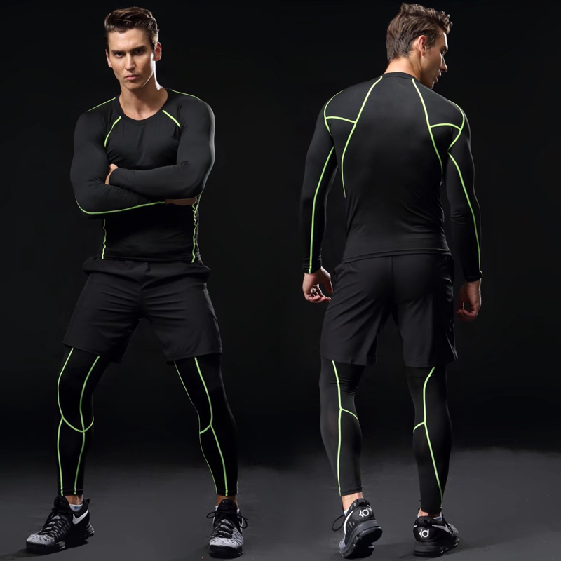 

2020 Quick Dry Men 3pcs Compression Running Suits Soccer Basketball Leggings Tights Suits Fitness Yoga Joggers T Shirt Tights sets