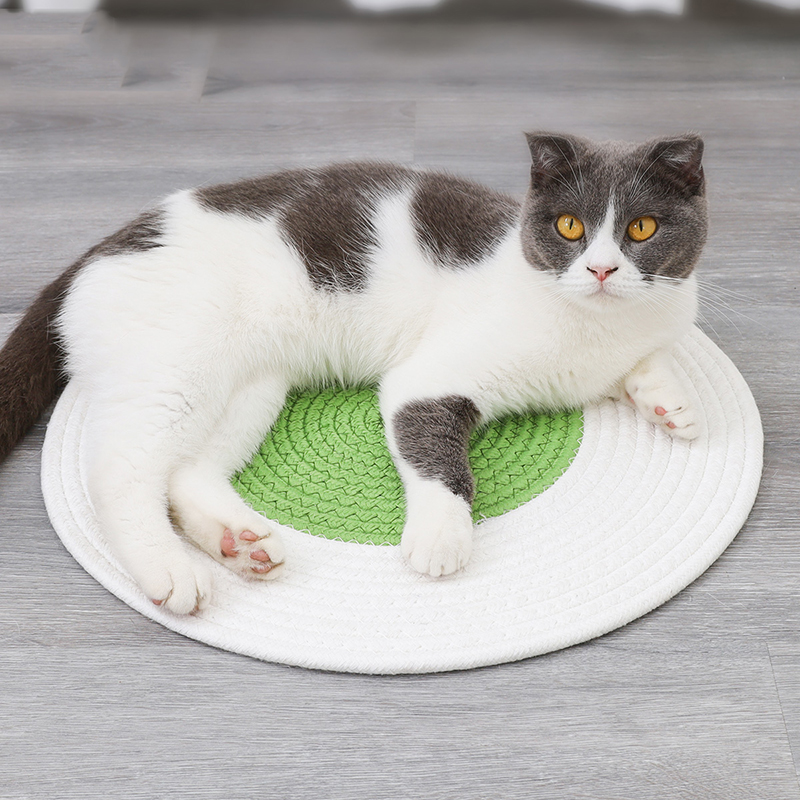 

Cat Scratching Mat Hand Craft Cotton Pad Round Summer Cooling Bed Cushion For Small Dogs Cats Puppy Sleeping Bed Pet Supplies