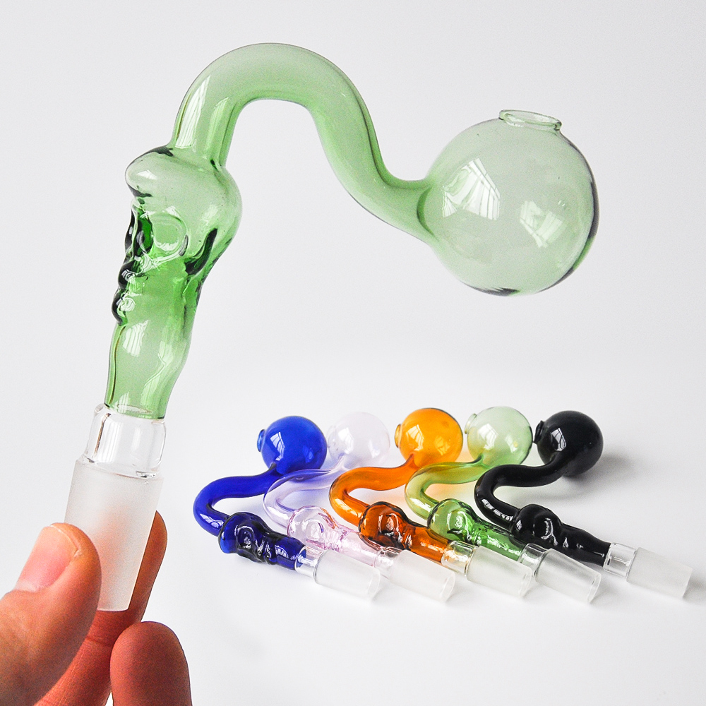 

Colorful Skull Glass Oil Burner Pipe 14mm 18mm male female joint glass pipe smoking pipe glass water bongs